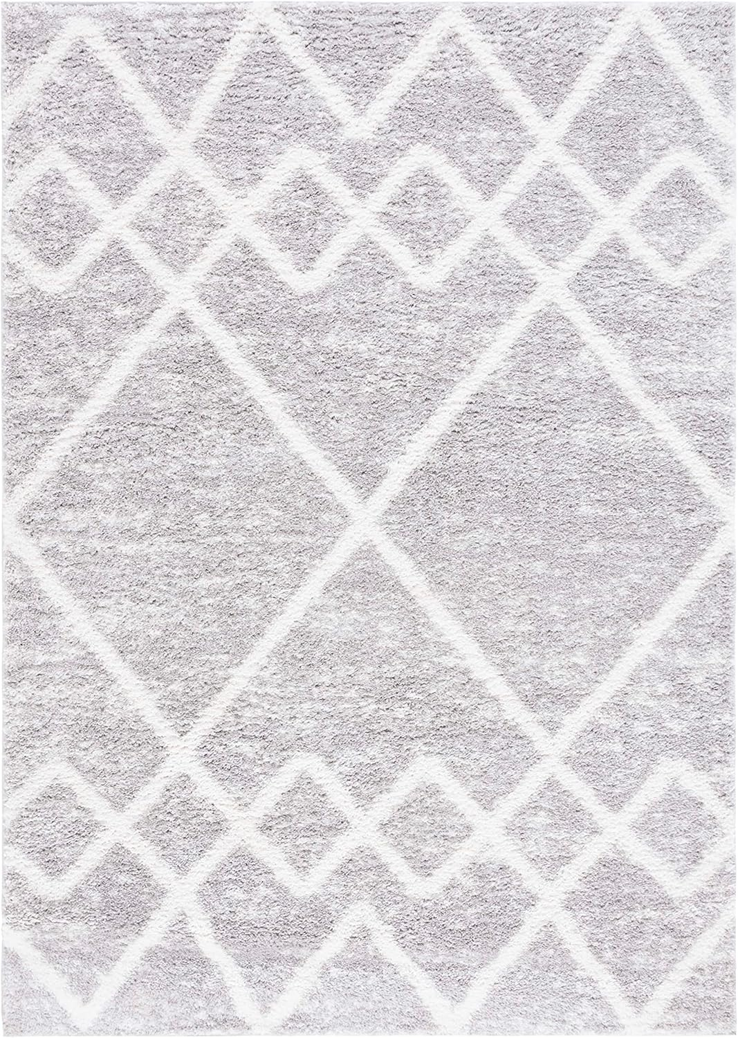 SAFAVIEH Berber Shag Lidija Trellis Area Rug, Ivory/Grey, 5'5" x 7'7"