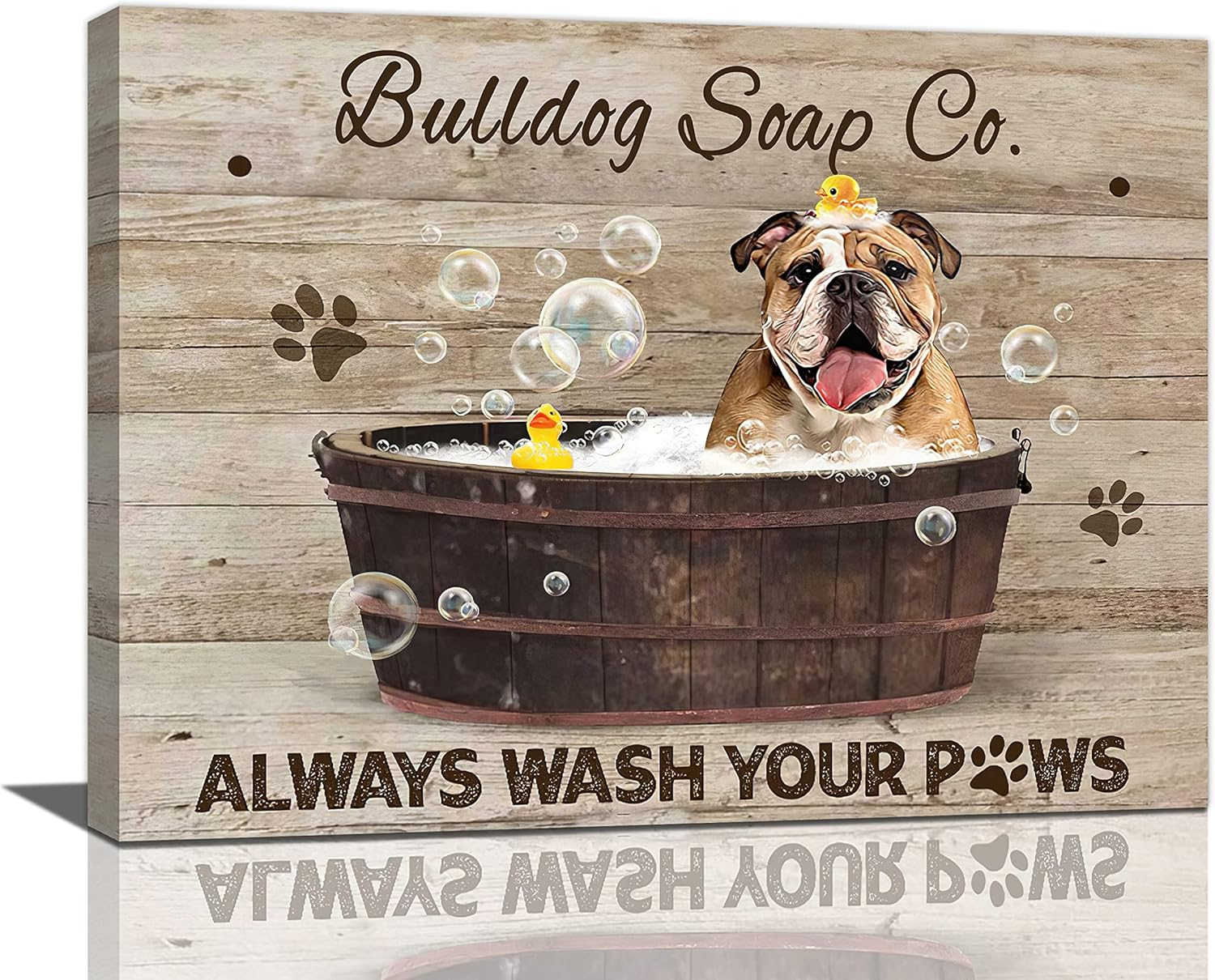 dashuaibi-Bathroom Wall Art Funny English Bulldog in the Bathtub Canvas Prints Painting Bathroom Pictures Modern Artwork Home Decor for Restroom Washroom SPA Salon 16"x12"