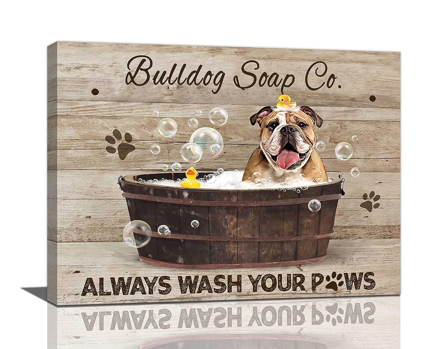 dashuaibi-Bathroom Wall Art Funny English Bulldog in the Bathtub Canvas Prints Painting Bathroom Pictures Modern Artwork Home Decor for Restroom Washroom SPA Salon 16"x12"