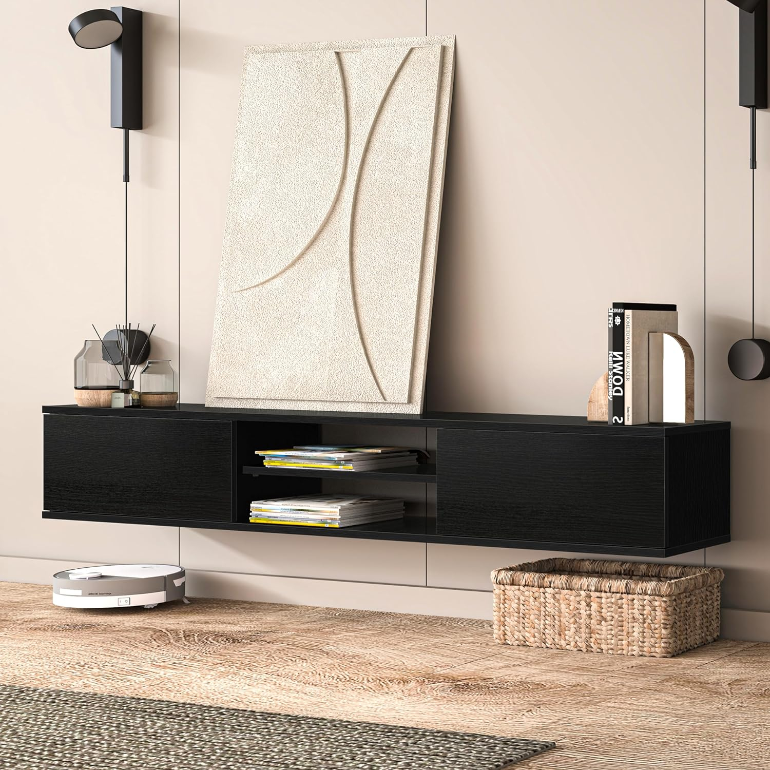 Atelier Mobili Floating TV Stand 70 Inch, Wall Mounted Entertainment Center