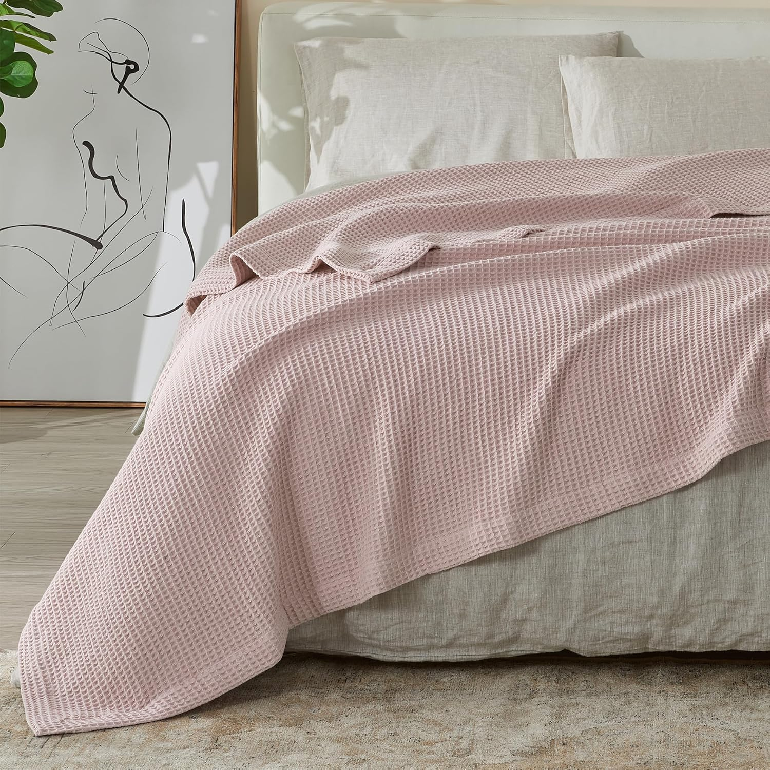 Vintage Comfort 100% Cotton Waffle Weave Thermal Bed Blanket, Twin