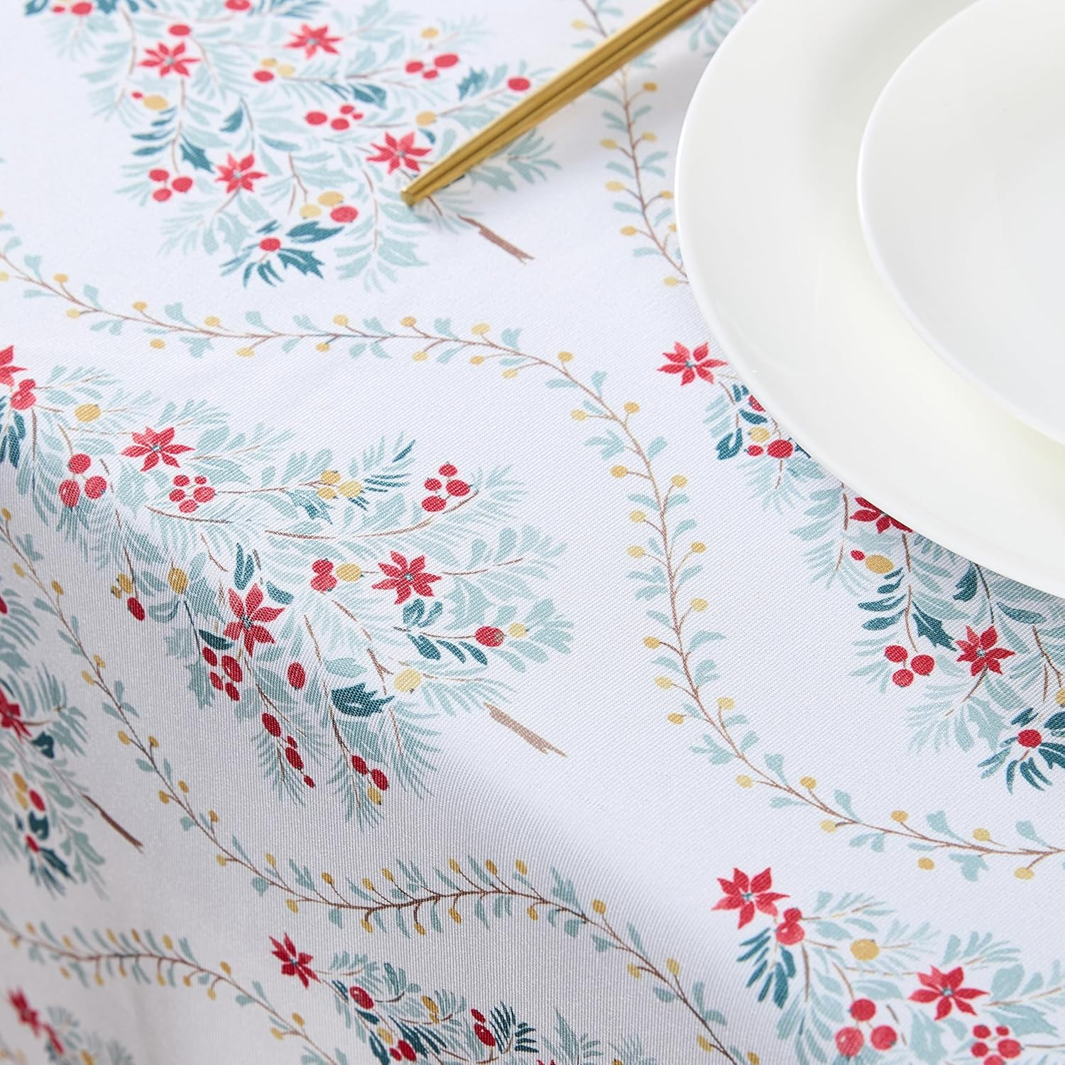 Laura Ashley Decorative Tablecloth, Wrinkle and Stain Resistant, Spillproof Water Repellent, Easy Care Washable Polyester Fabric for Dining, Kitchen, Holiday and Party, 70" Round, Tree Trellis