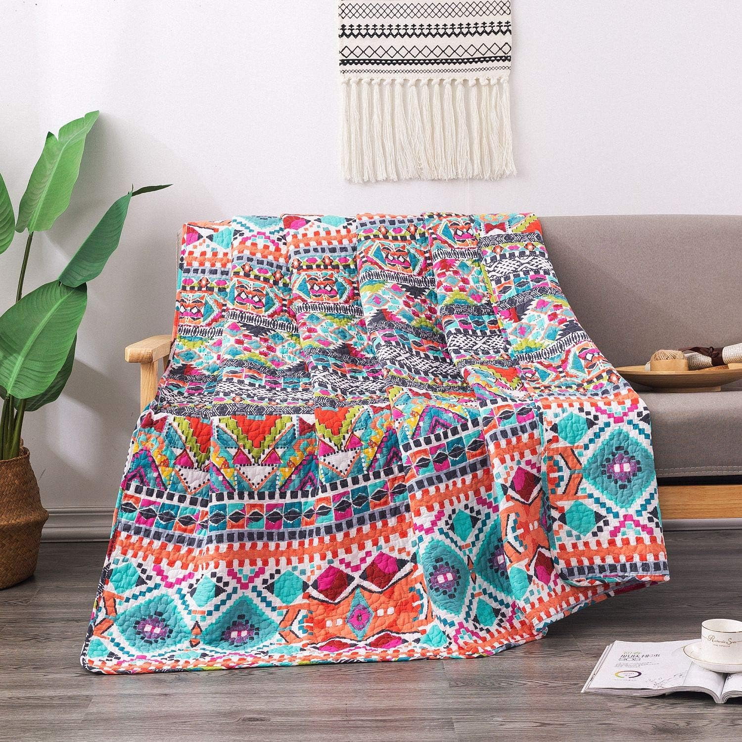 NEWLAKE Quilted Throw Blanket for Bed Couch Sofa, Boundless Universe Pattern, 60X78 Inch