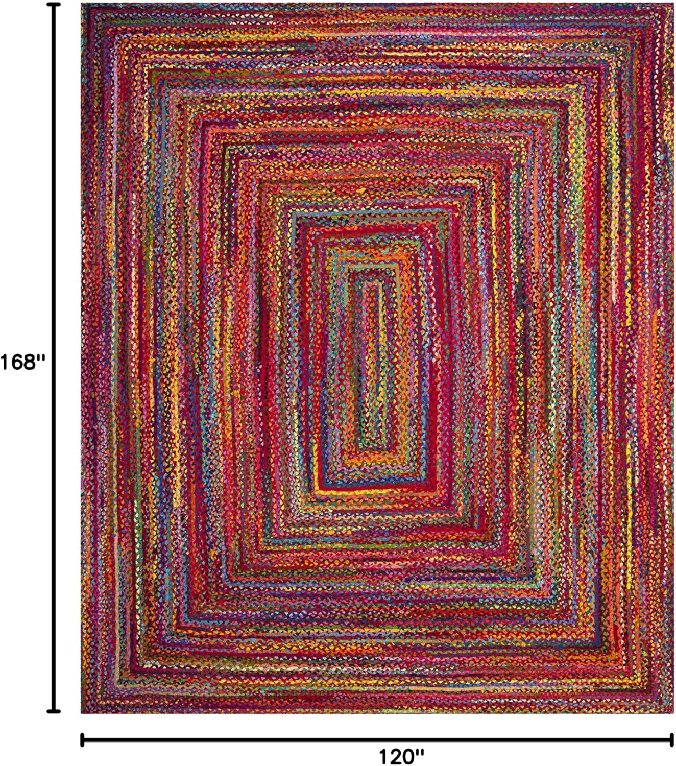 Handmade Red and Multicolor Braided Cotton Area Rug