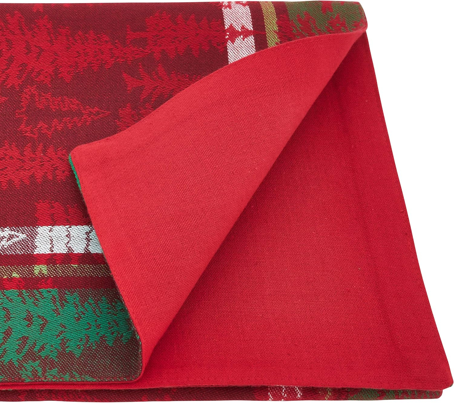 Fennco Styles Christmas Tree Plaid Design 100% Cotton Table Runner 13 x 90 Inch - Red Table Cover for Home, Holiday, Family Gathering and Special Occasion