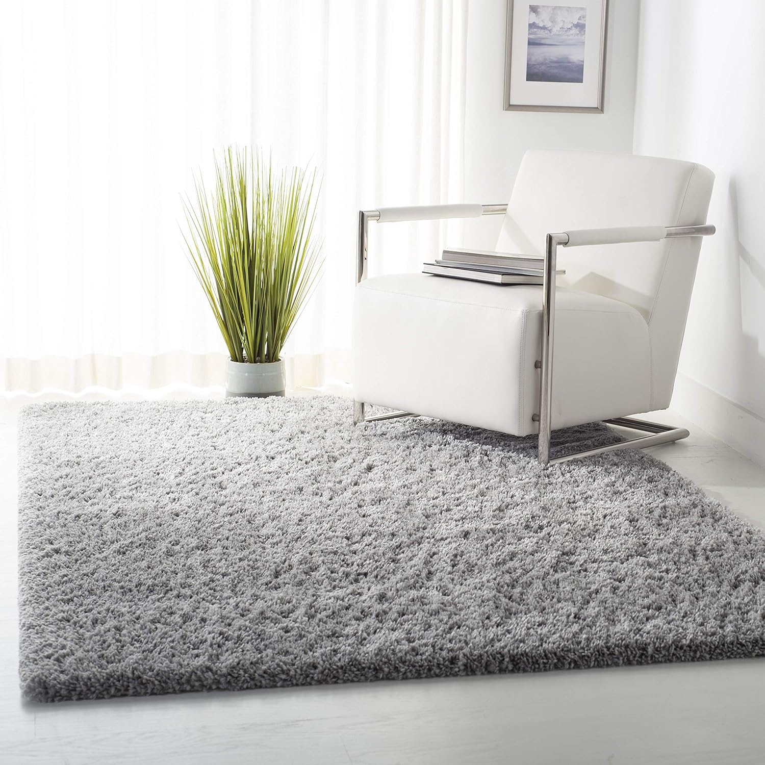 SAFAVIEH Fontana Jamie Solid Shag Area Rug, Grey, 4' x 6'