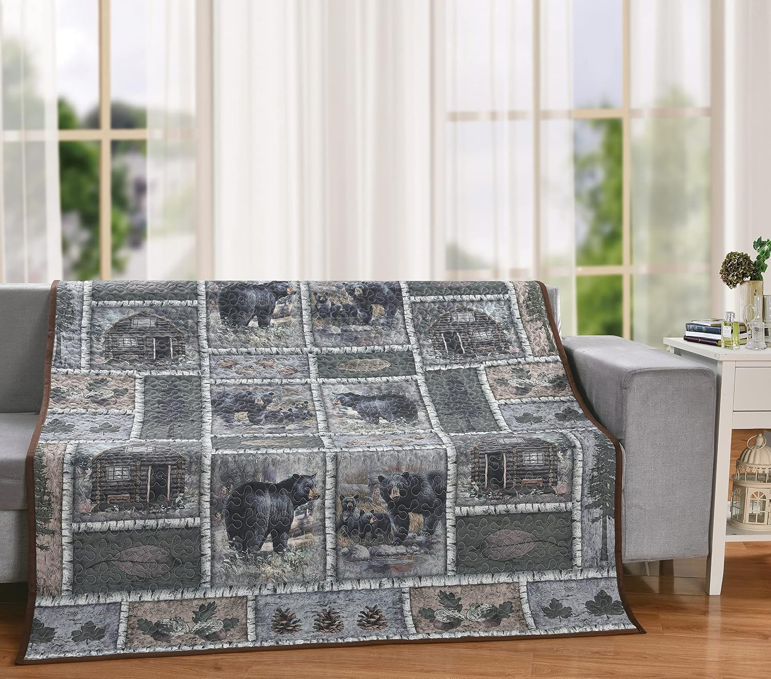 De Leon Collections  60 x 50 in. Bear Lodge Patchwork Woodland Decorative Quilt Throw Blanket, Multi Color