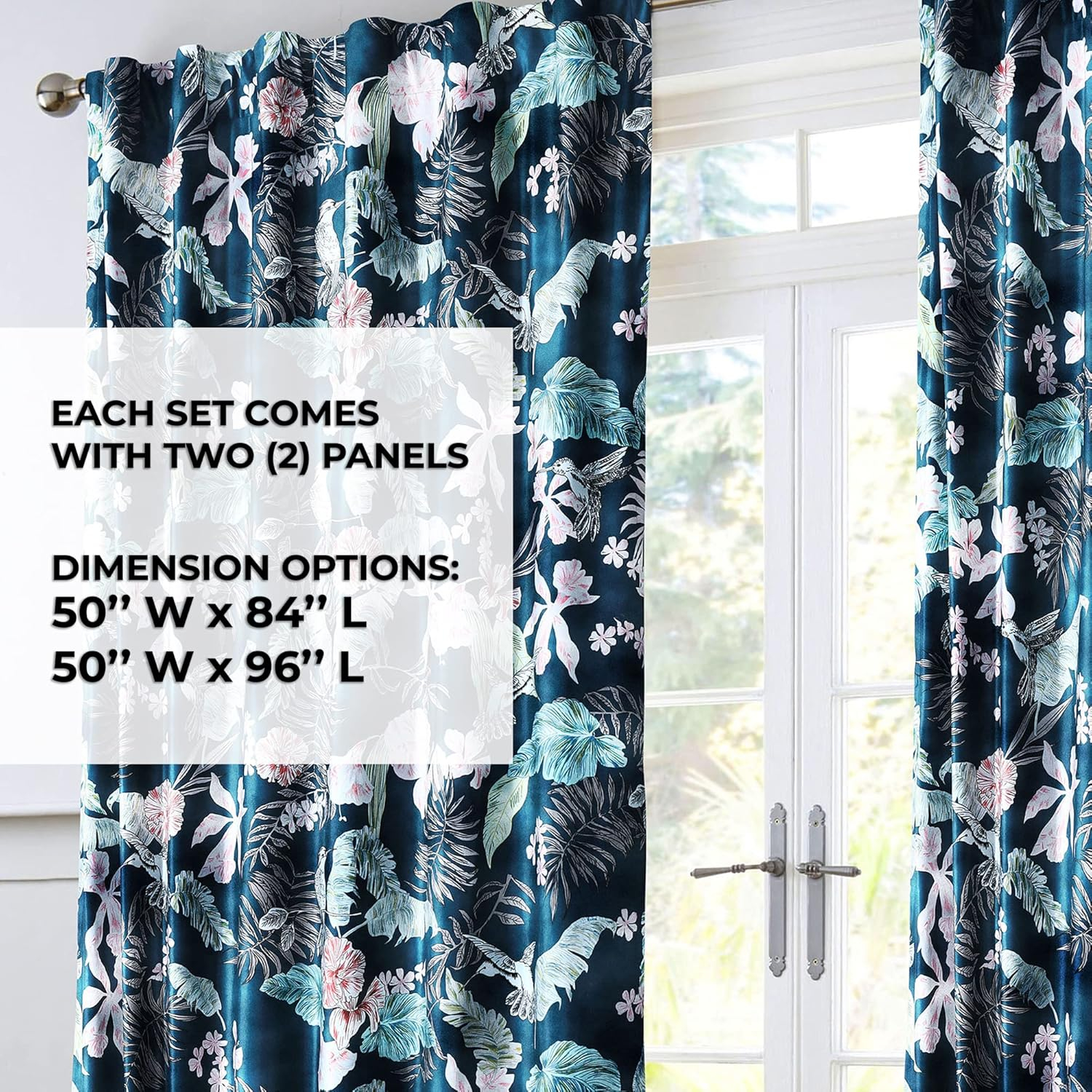 Tribeca Living Luxury Printed Velvet Room Darkening Window Curtains - 50 x 96-Inch, Pariza, 2 Panels (Rod Pocket/Back Tab) (PARIZACUR96)