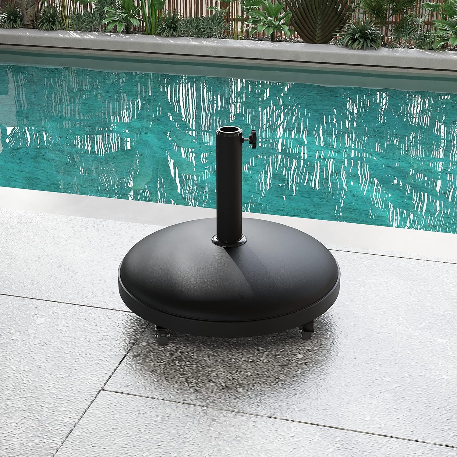 Outdoor 55lbs Heavy Duty Stand Concrete Umbrella Base with 4 Wheels Black for Patio Garden