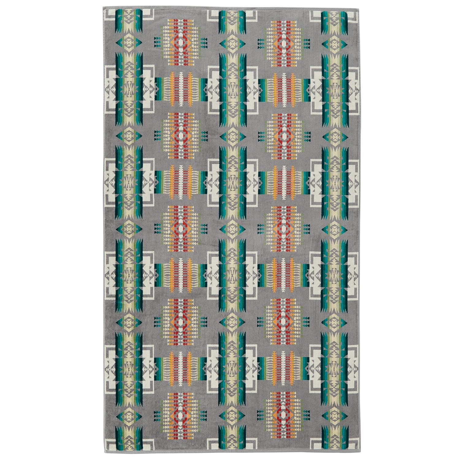 Oversized Gray Cotton Spa Towel with Native American Pattern