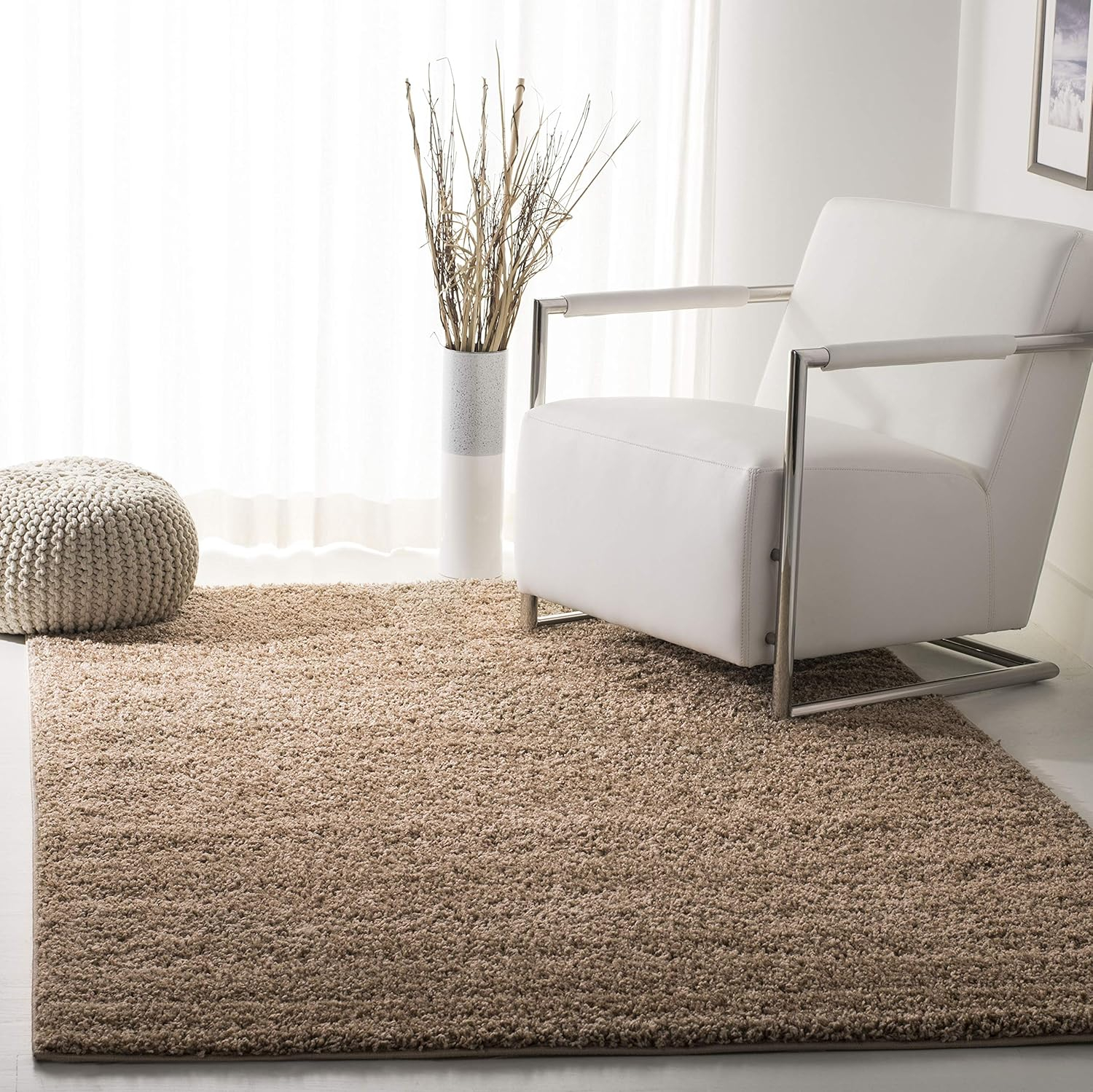 SAFAVIEH Harvey Solid Plush Shag Area Rug, Taupe, 3' x 5'