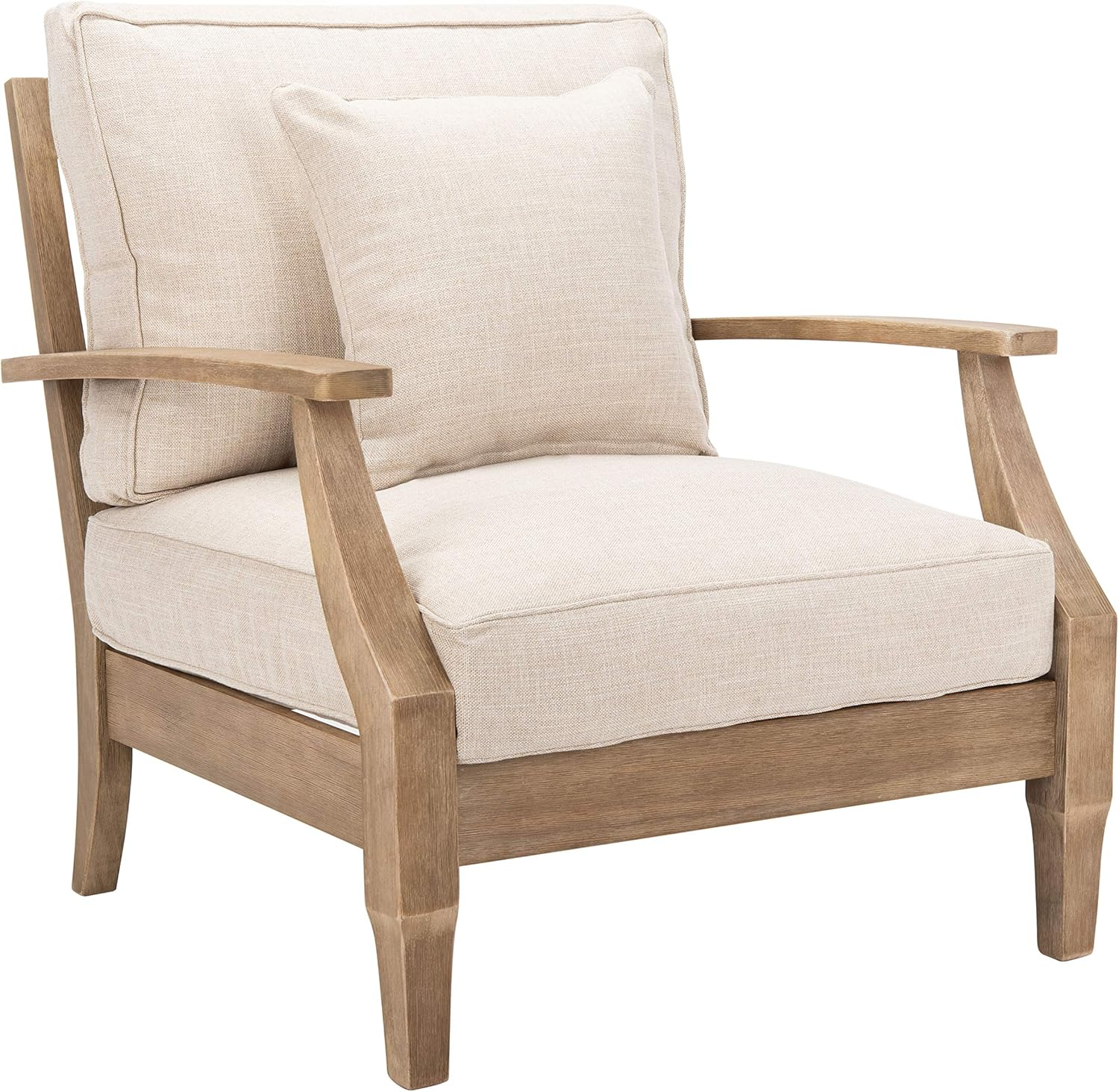 Ssafavieh Martinique Coastal Eucalyptus Wood Solid Print Armchair, Natural / Beige