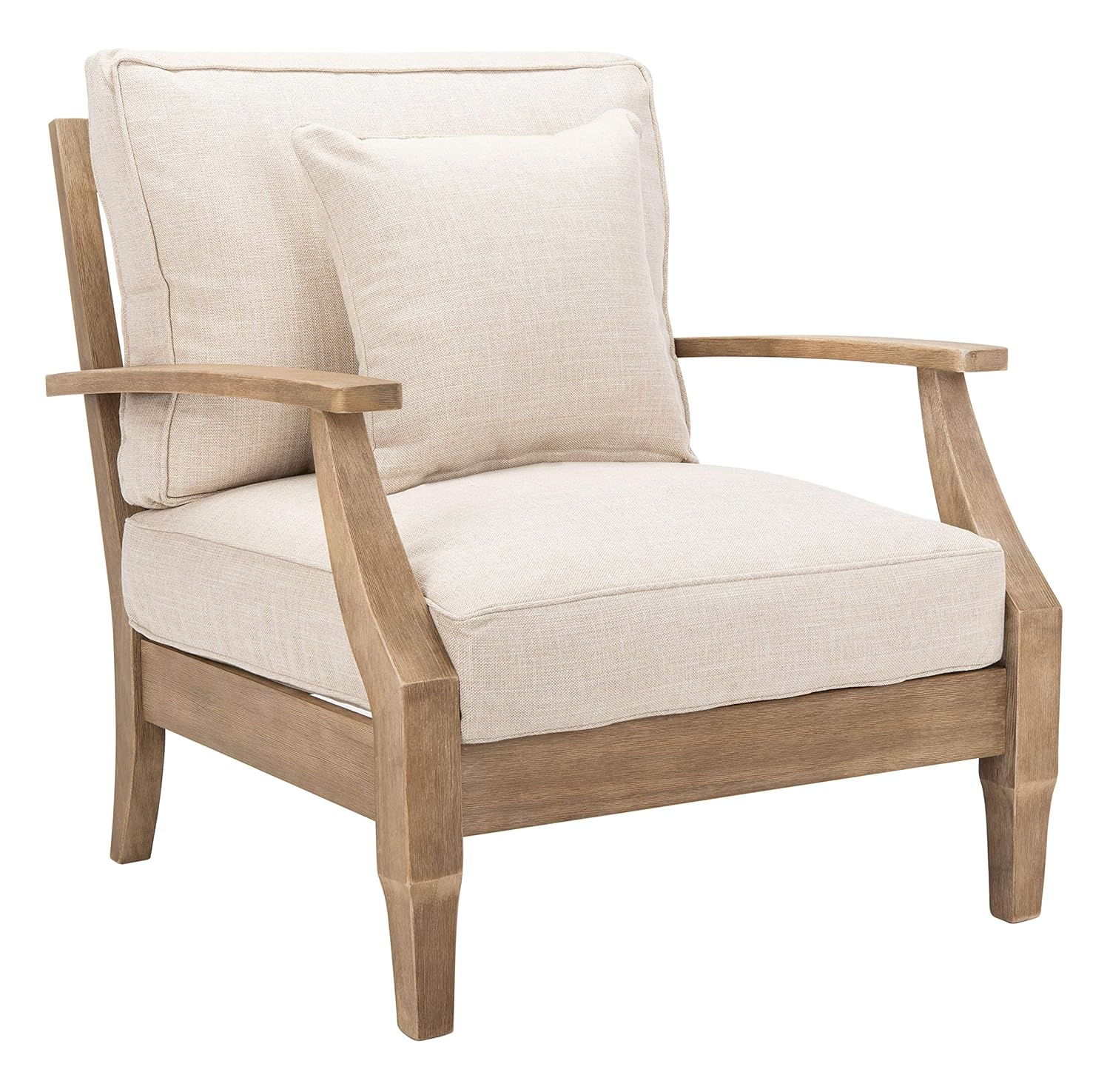 Ssafavieh Martinique Coastal Eucalyptus Wood Solid Print Armchair, Natural / Beige
