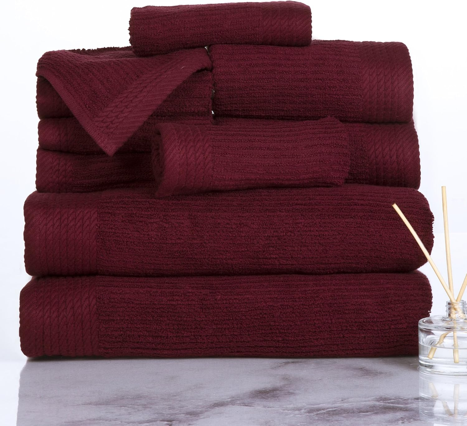 Luxurious Burgundy Egyptian Cotton Ribbed Towel Set