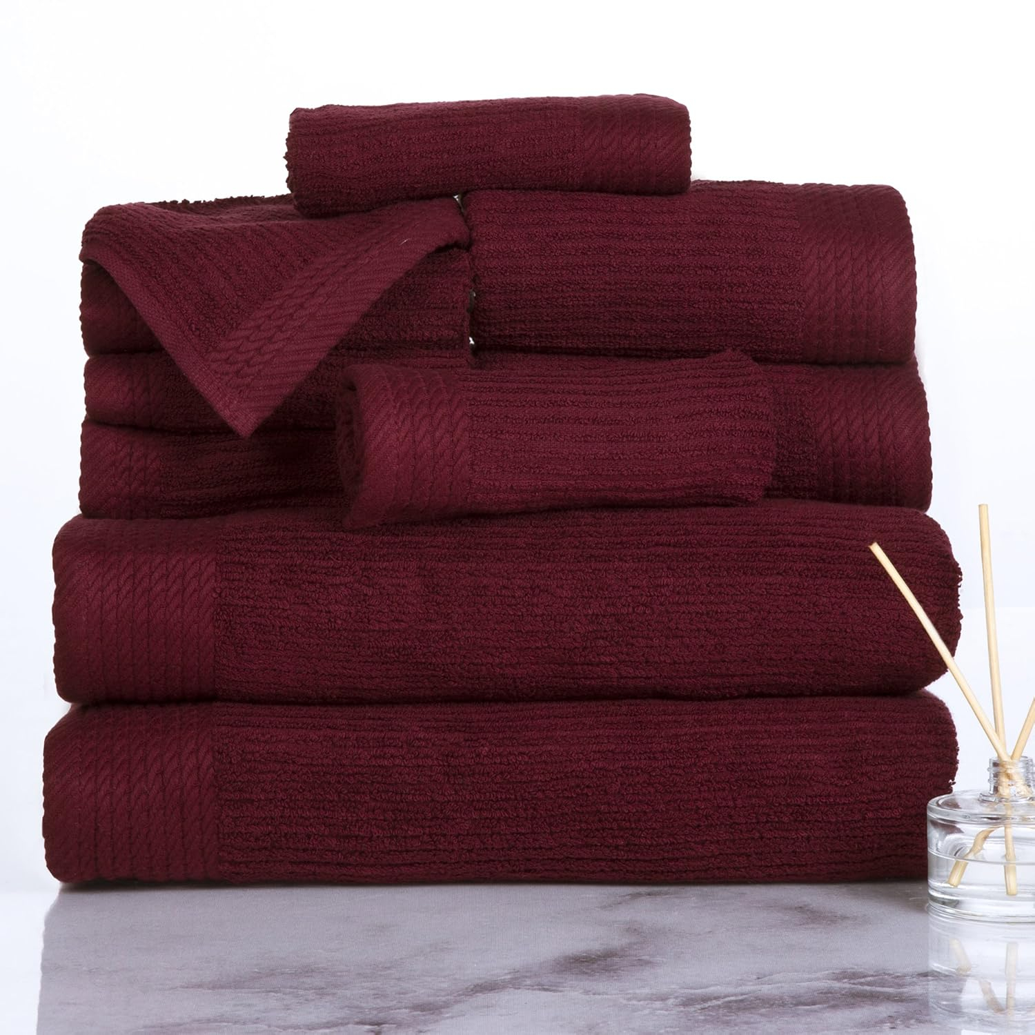 Luxurious Burgundy Egyptian Cotton Ribbed Towel Set