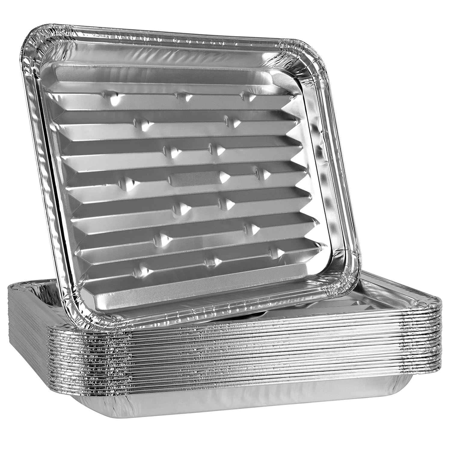 Plasticpro Aluminum Grill Pans, Broiler Pans, Grill Liners, Durable with Ribbed Bottom Surface for BBQ, Grill, Texture Disposable,Pack of 10