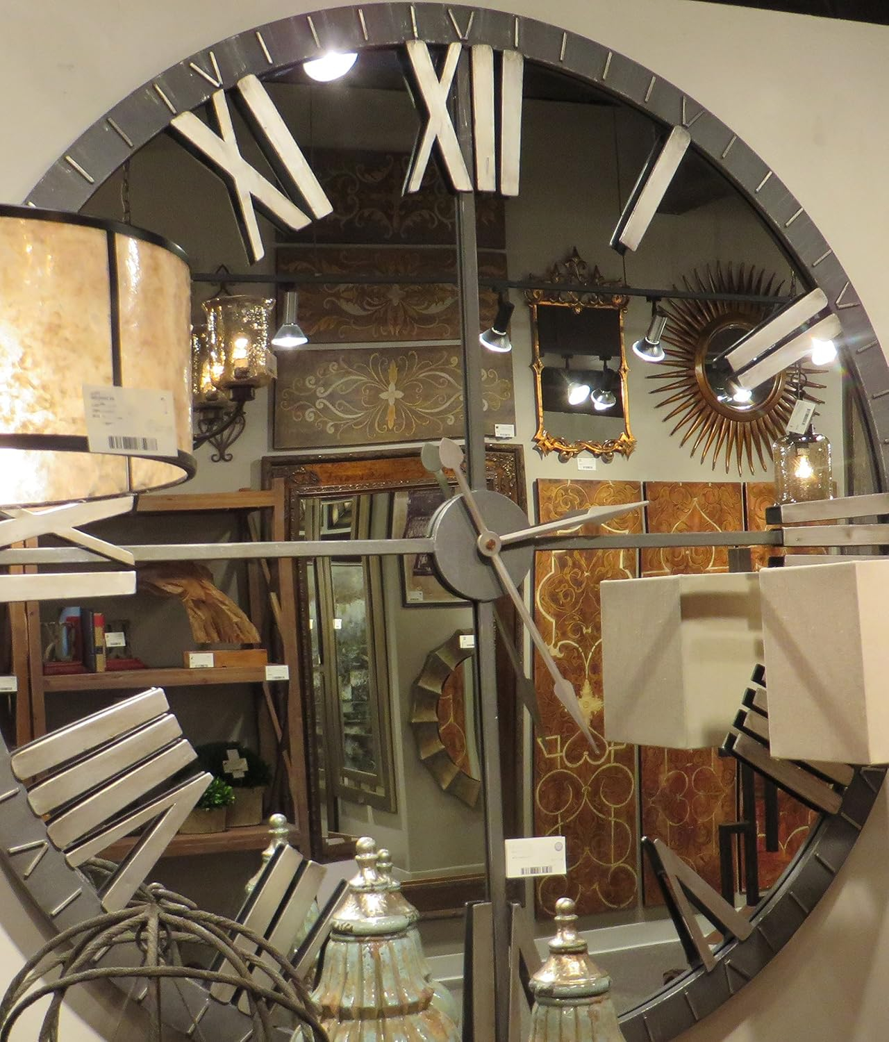 MY SWANKY HOME XL 60" Mirrored Round Wall Clock Oversize Modern Mirror Glass