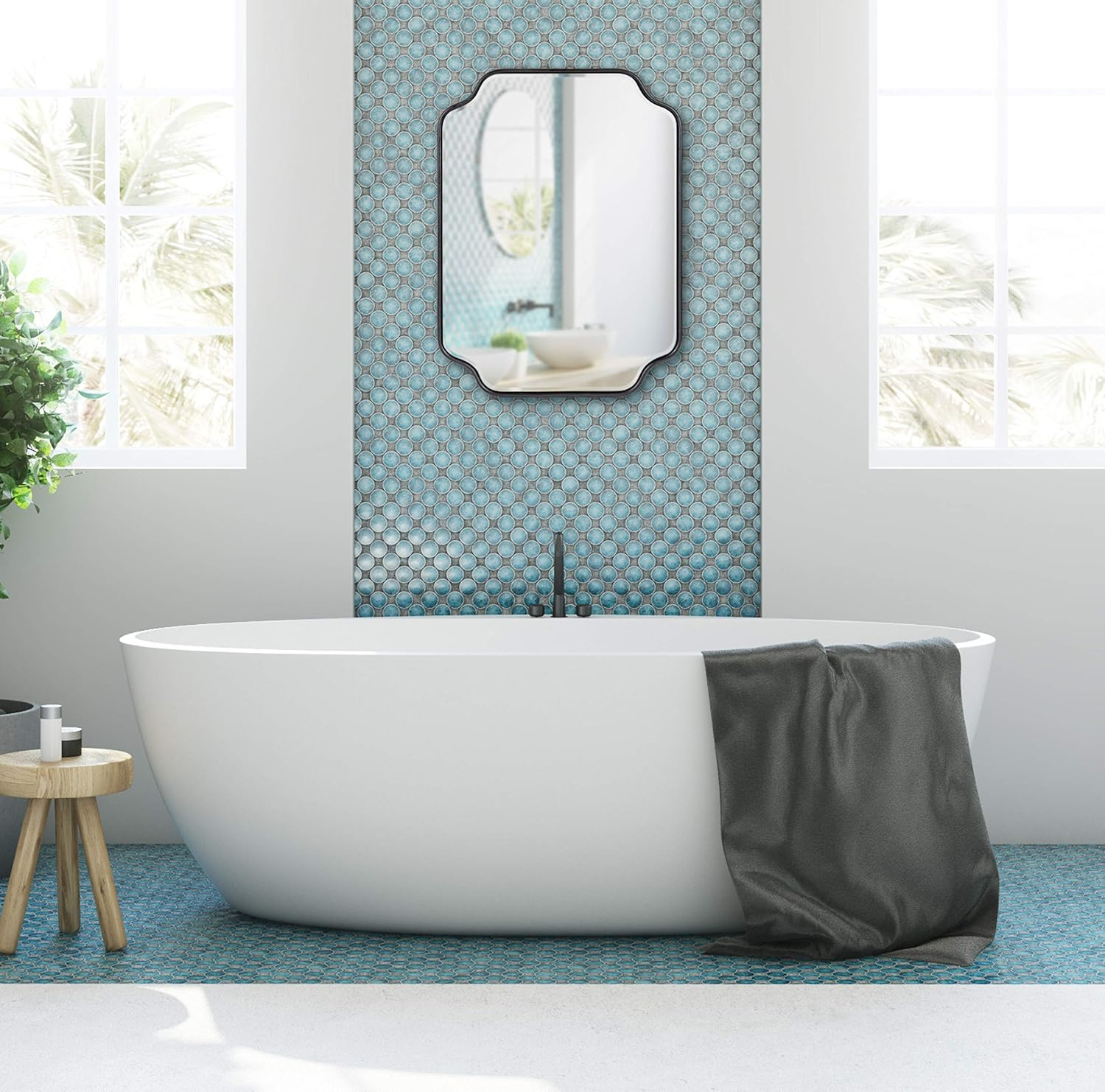 Kate and Laurel Plumley Glam Scalloped Wall Mirror, 18 x 24, Black, Transitional Mirror Wall Decor