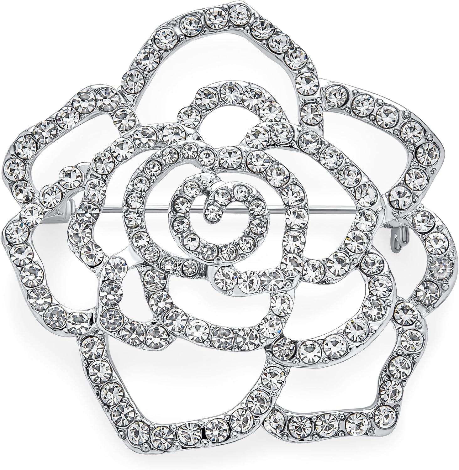 Rhinestone Rose Brooch Pin for Women Girls Fashion Crystal Big Blossom Flower Brooch Lapel Pins Elegant Dress Accessories Jewelry Boutonniere Corsage for Hat Bag Suit Tie Gift Wedding Holiday
