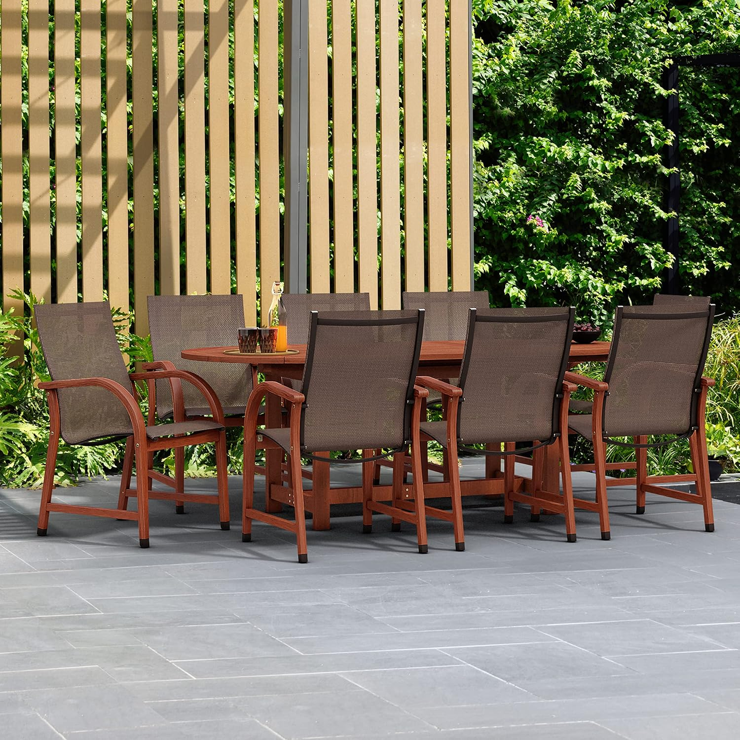 Amazonia Bahamas 7 Piece Rectangular Patio Dining Set | Eucalyptus Wood - Brown Chairs | Ideal for Outdoors and Indoors