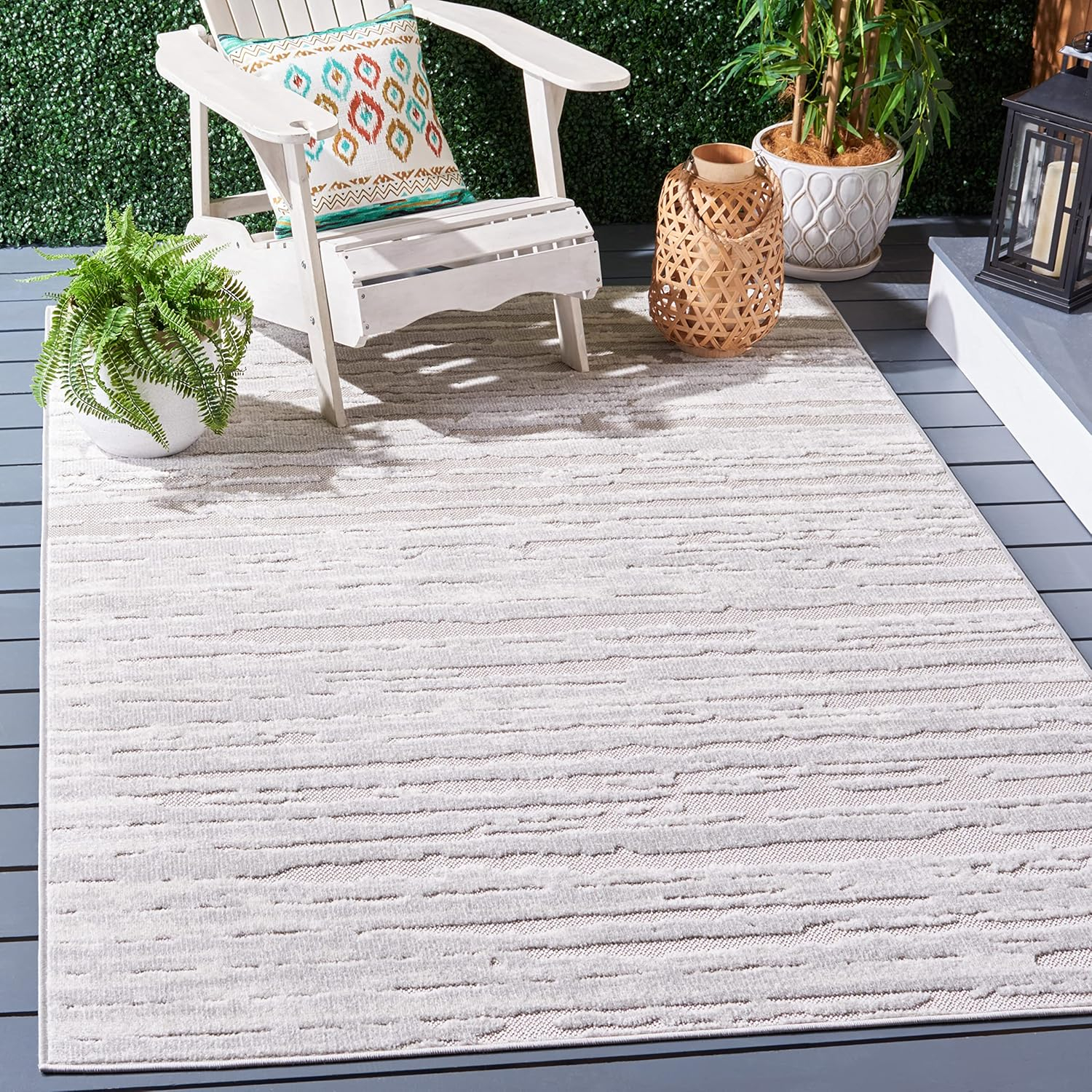 SAFAVIEH Cabana Maisy Indoor/Outdoor Area Rug, Grey/Ivory, 4' x 6'