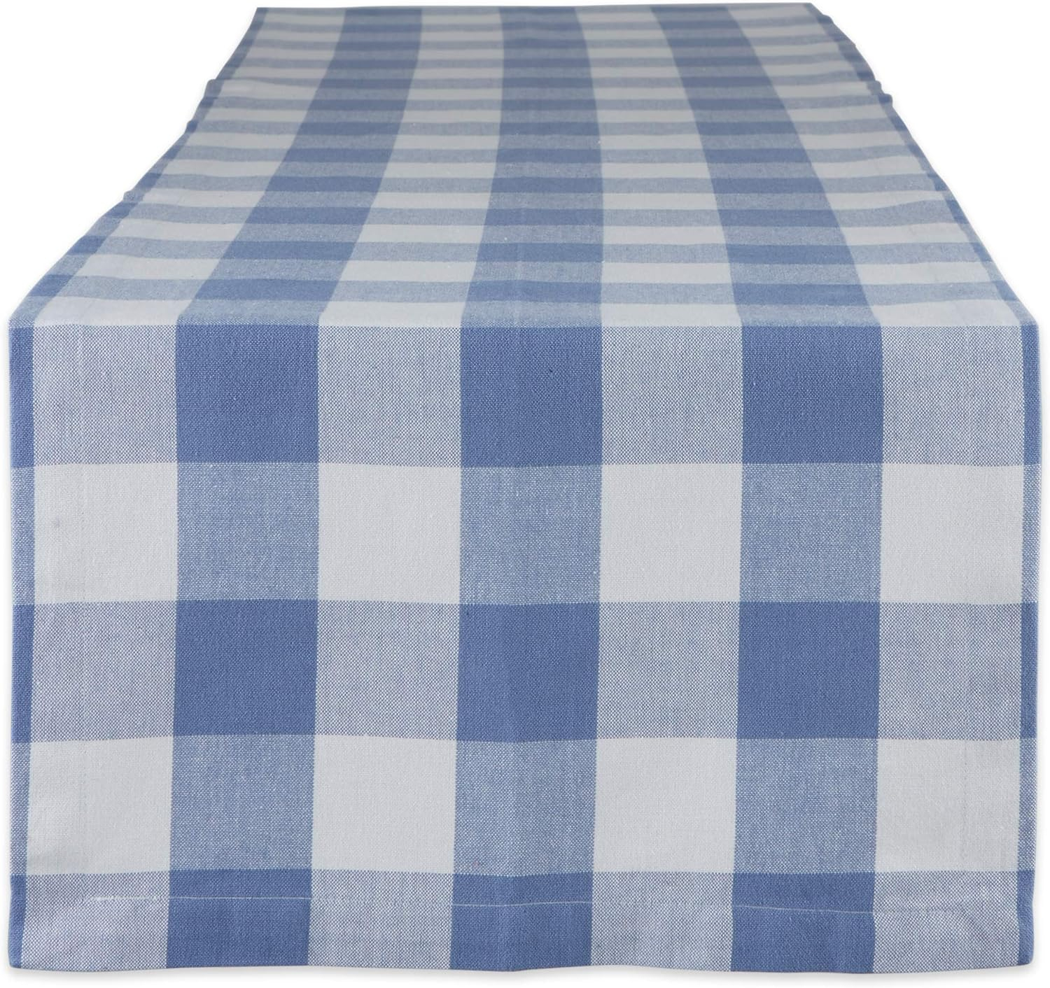 Stonewash Blue Cotton Buffalo Check Table Runner, 14x72