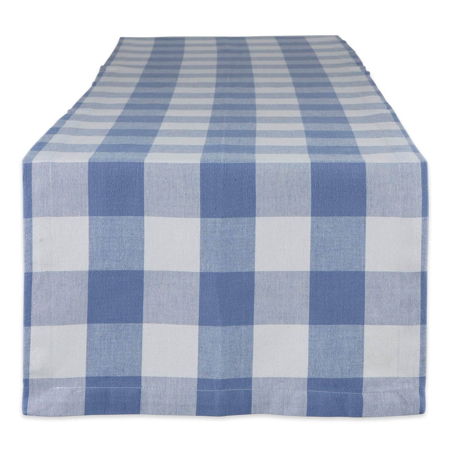 Stonewash Blue Cotton Buffalo Check Table Runner, 14x72