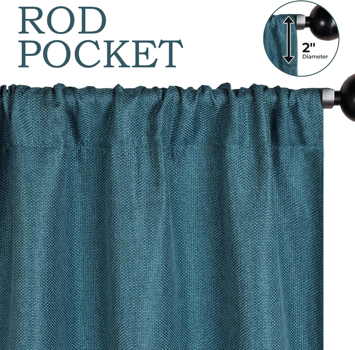 Superior Jaxon Blackout Curtains, Rod Pocket, Set of 2, 26" x 63", Deep Sea