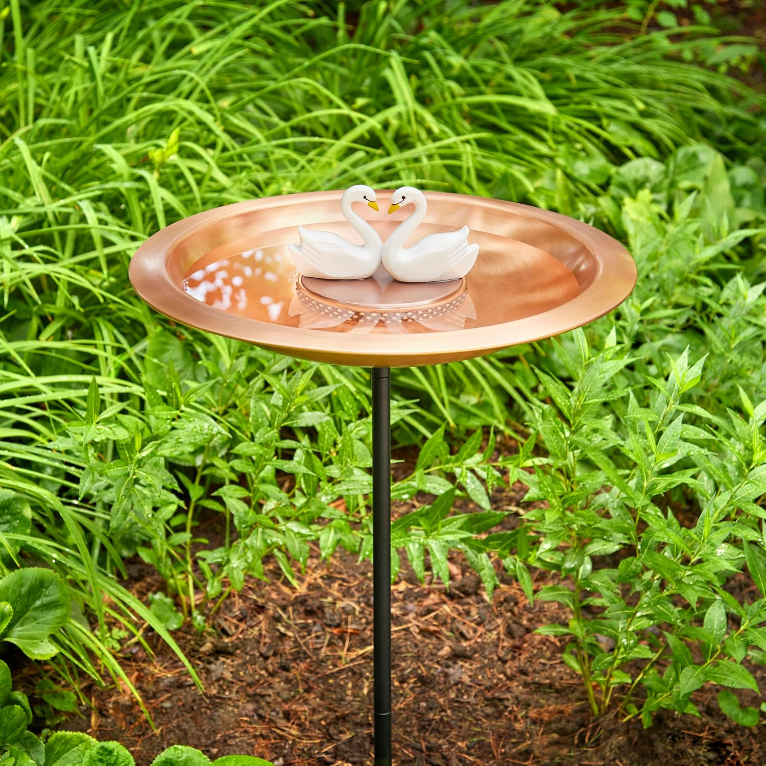 Good Directions 18" Copper Bird Bath with Swans