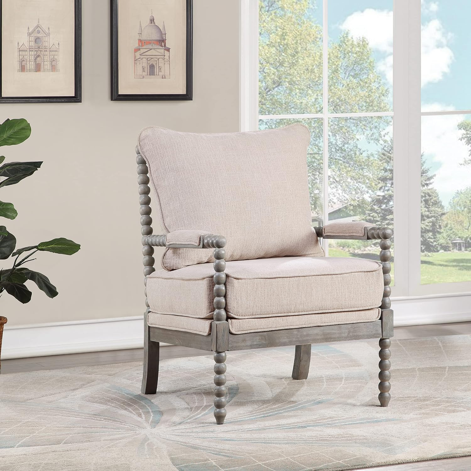 OSP Home Furnishings Abbott Chair in Linen Fabric with Brushed Grey Base K/D