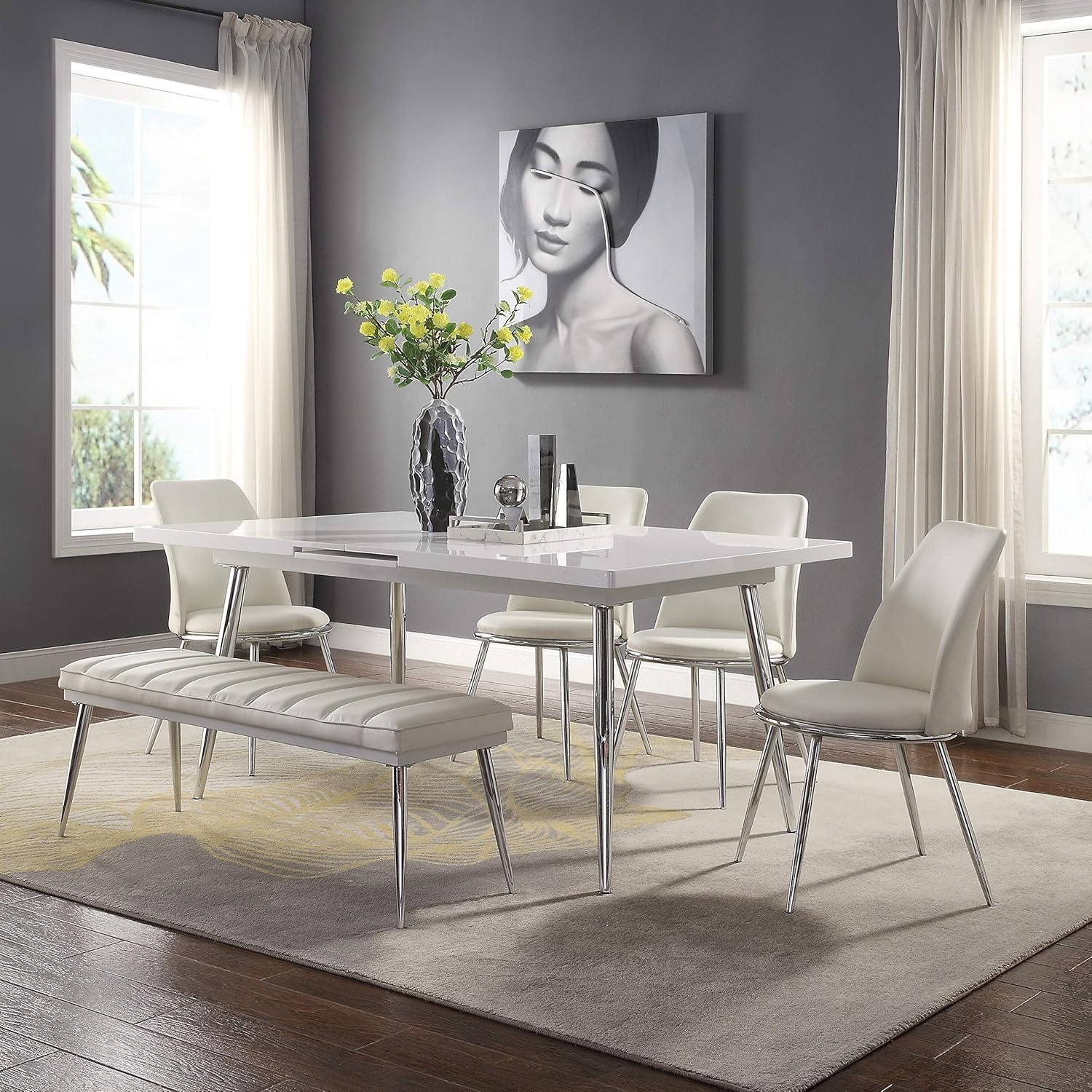 White High Gloss Extendable Dining Table with Chrome Legs