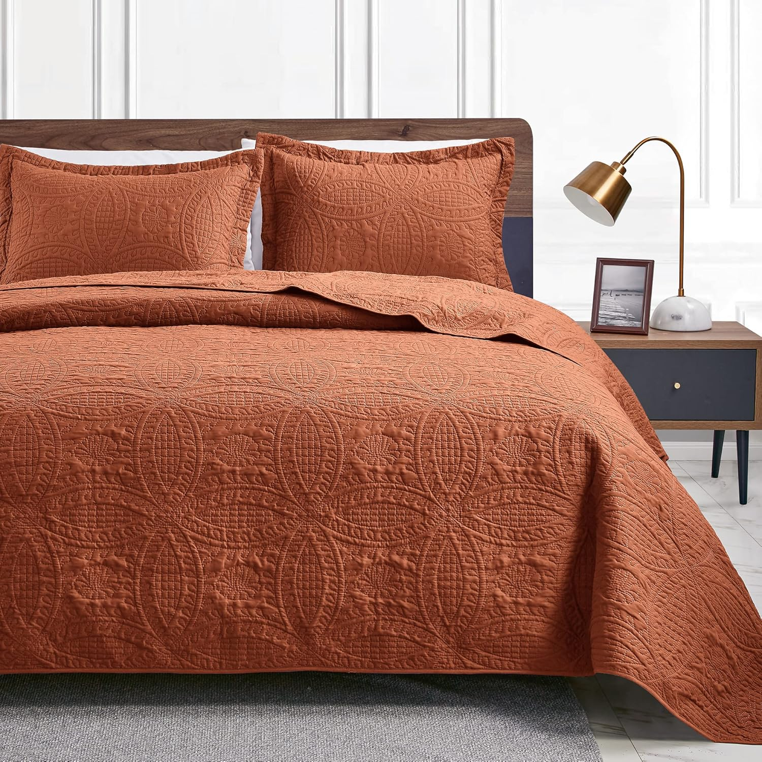 Queen Bed  Bedspreads 3 Piece Coin Pattern Umber - 3 Piece - Full - Queen