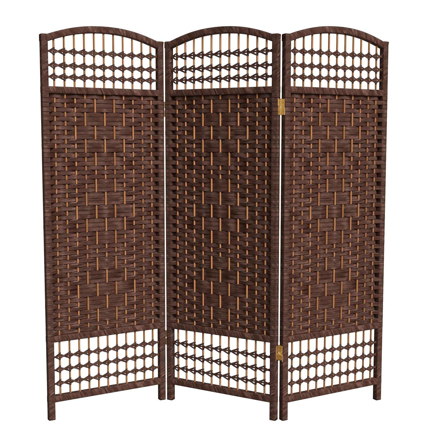 Oriental Furniture 4 ft. Tall Fiber Weave Room Divider - Dark Mocha - 3 Panel