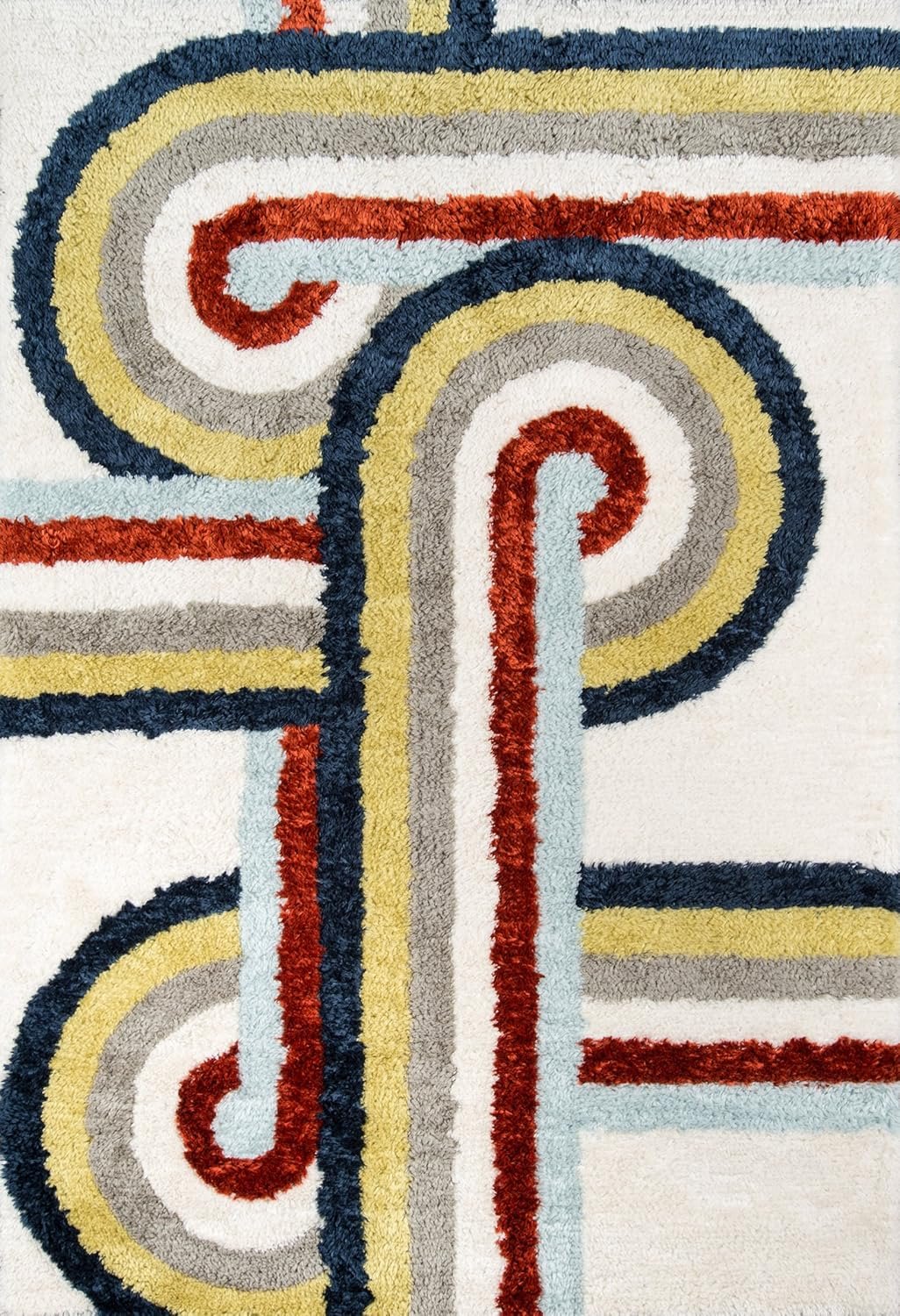 Novogratz  by  Retro Turnstyle Hand Tufted Polyester Area Rug Multi 2' x 3' Handmade 2' x 3' Handmade,Indoor,Shag Ivory,Blue,Rust Rectangle