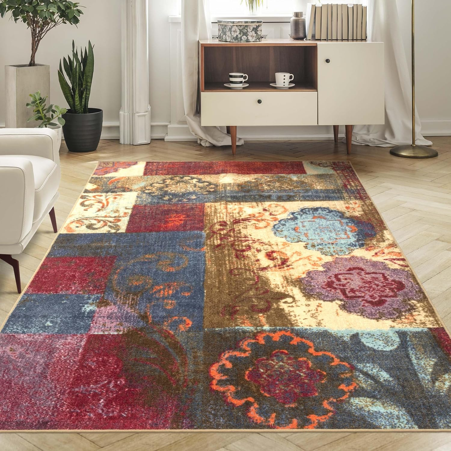 Superior Emory Patchwork Non-Slip Indoor Runner 2' 7" x 8', Brown