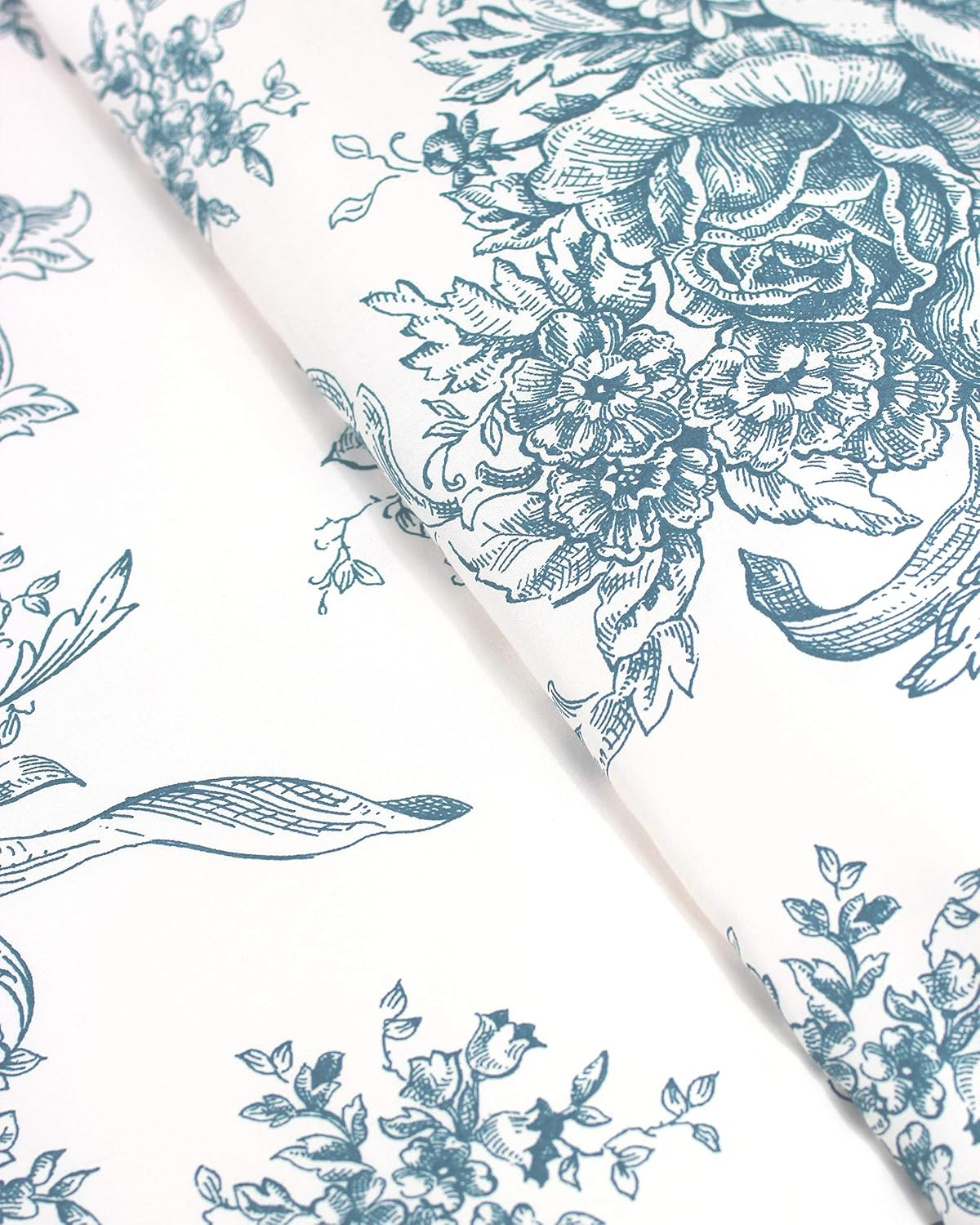 Melange Home Printed Design Cotton Collection 400 Thread Count Light Blue Toile Duvet Set Full - Queen 3 Piece
