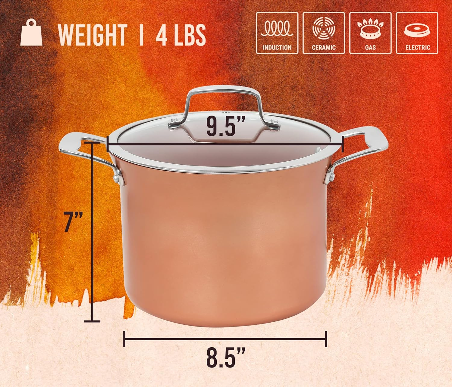 7 Quart Copper Non-Stick Stock Pot with Stainless Steel Handles