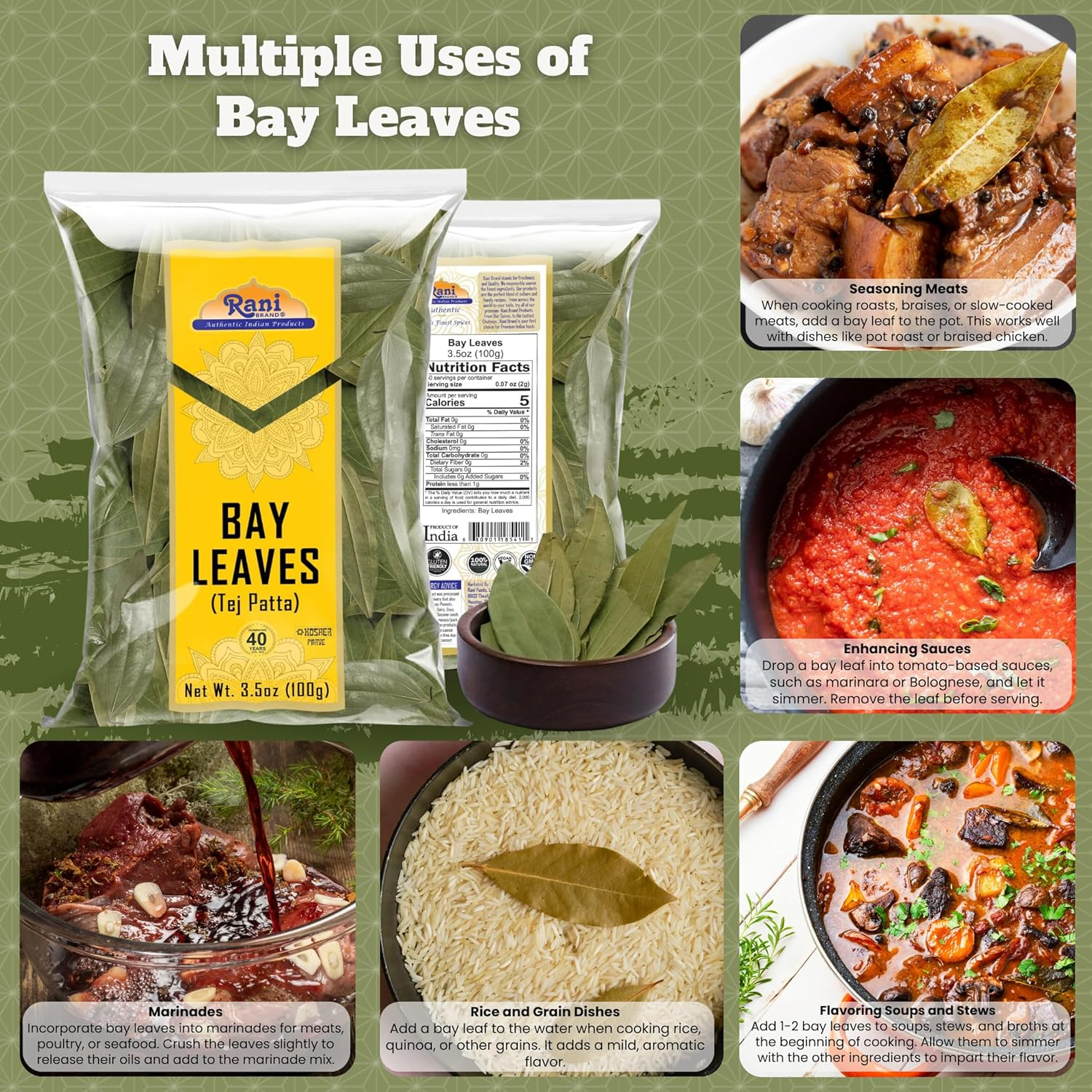 Rani Bay Leaf (Leaves) Whole Spice Hand Selected Extra Large 3.5oz (100g) ~ All Natural | Gluten Friendly | NON-GMO | Kosher | Vegan | Indian Origin (Tej Patta)