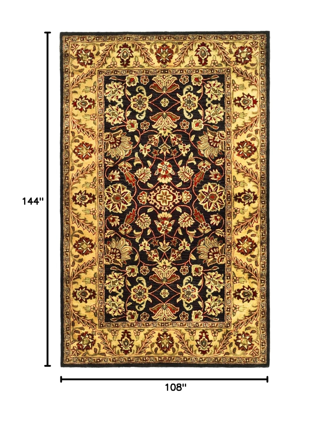 Elegant Noir & Gold Hand-Tufted Wool Cotton Blend 9' x 12' Area Rug