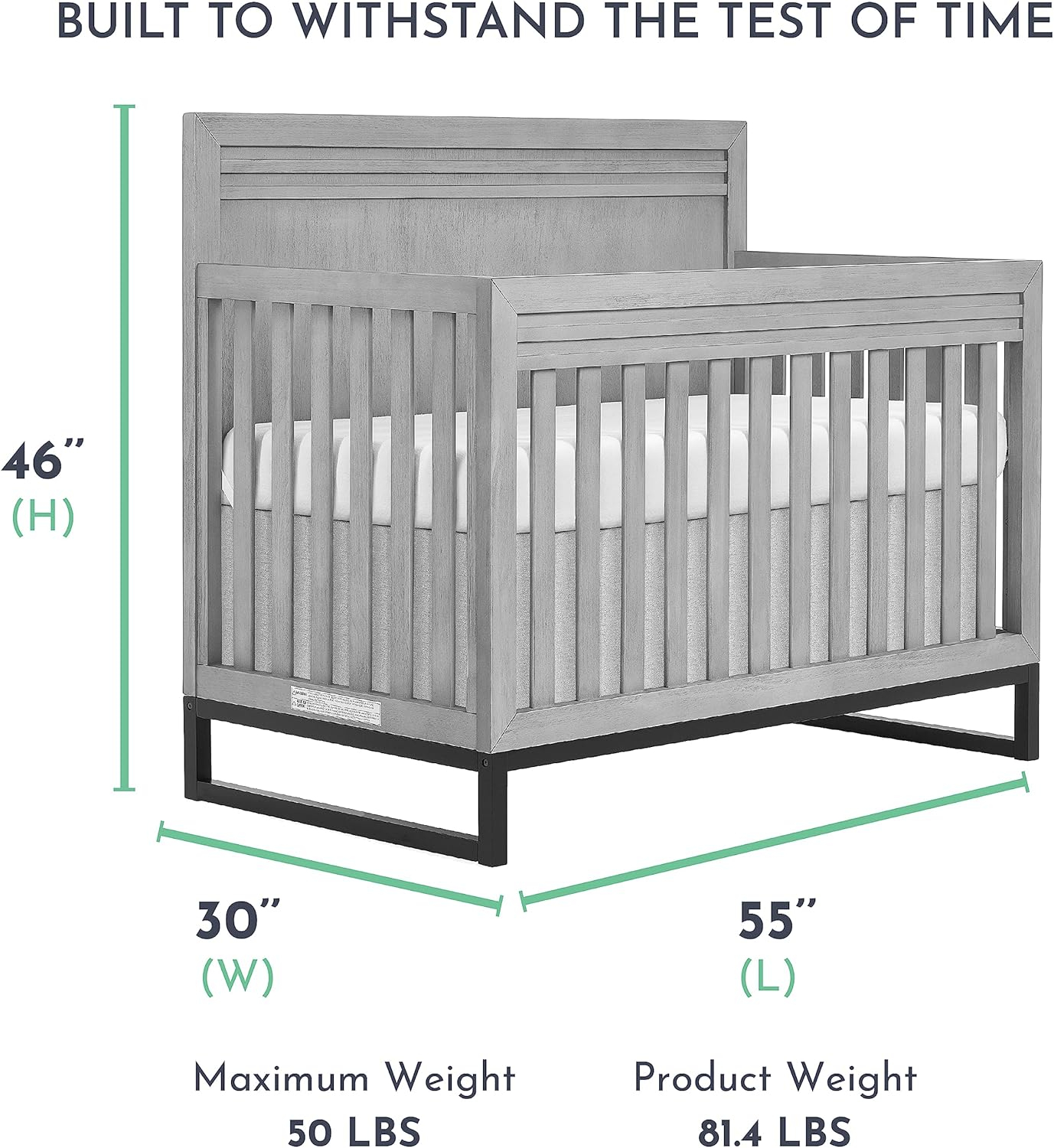 Imperial Grey Hardwood Convertible Crib for Newborns and Toddlers