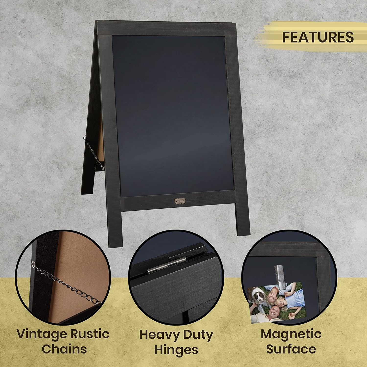 HBCY Creations Vintage Black Wooden A-Frame Chalkboard / Sidewalk Chalkboard Sign / Large 30" x 20" Sturdy Sandwich Board / A Frame Restaurant Message Board