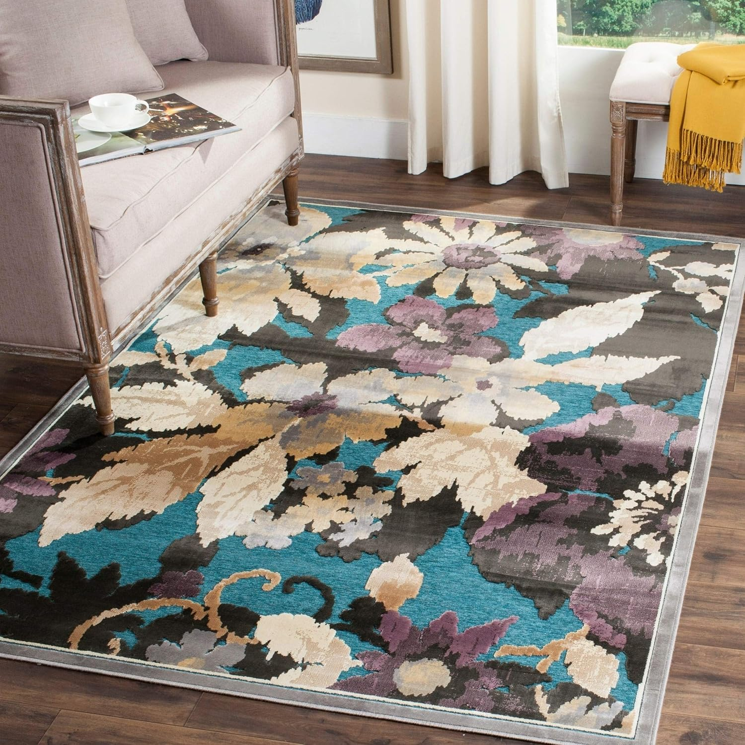 SAFAVIEH Paradise Collection Area Rug - 8' x 11'2", Red & Multi, Floral Viscose Design, Ideal for High Traffic Areas in Living Room, Bedroom (PAR148-220)