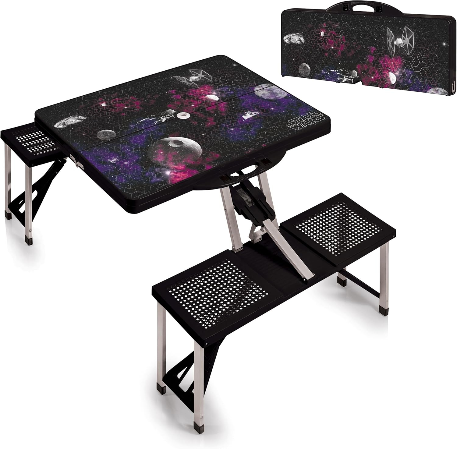 Death Star Black Picnic Table Sport Portable Folding Table with Seats