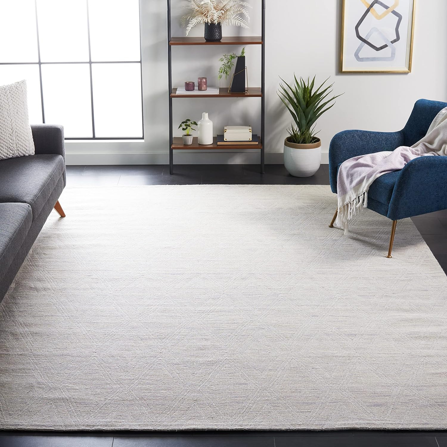 SAFAVIEH Marbella Alicia Geometric Diamonds Wool Area Rug, Silver/Ivory, 10' x 14'