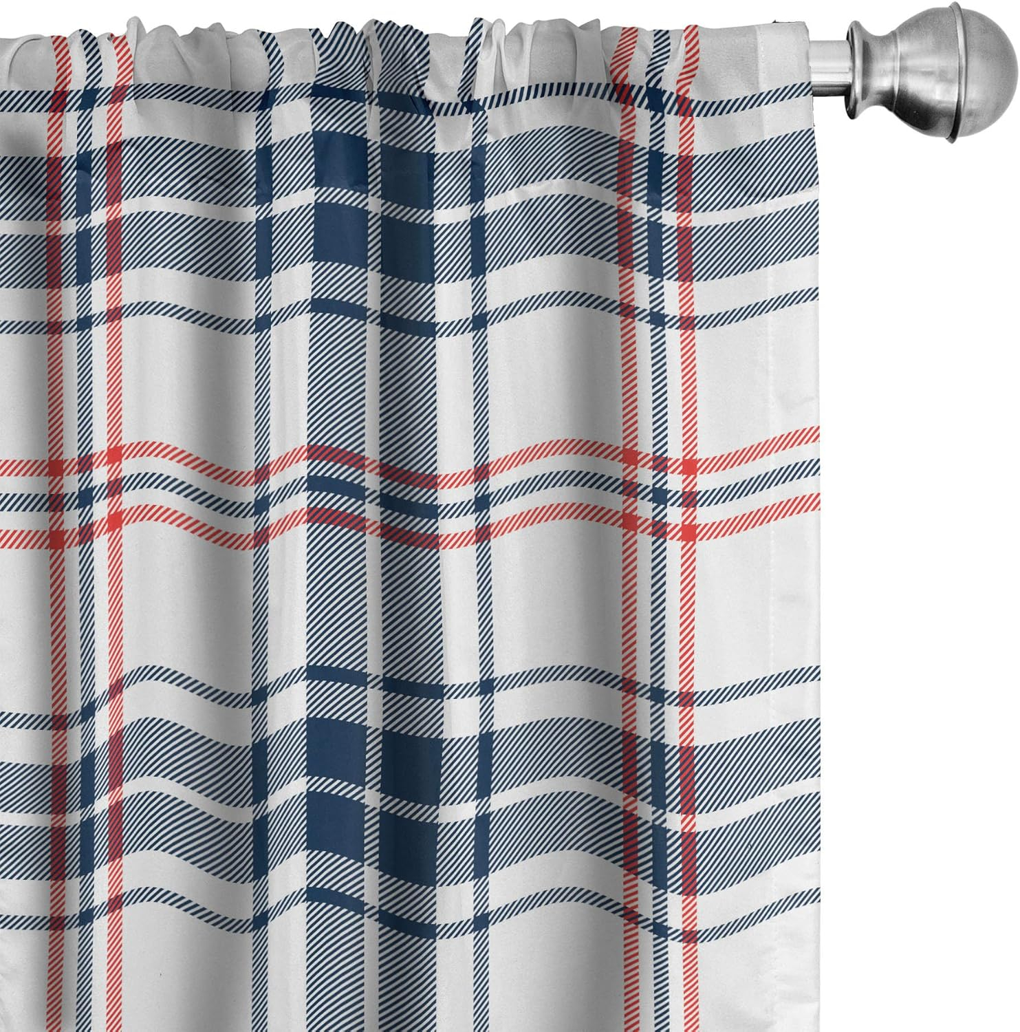 Ambesonne Plaid Curtains, British Country Pattern, Pair of 28"x84", Vermilion Navy Blue