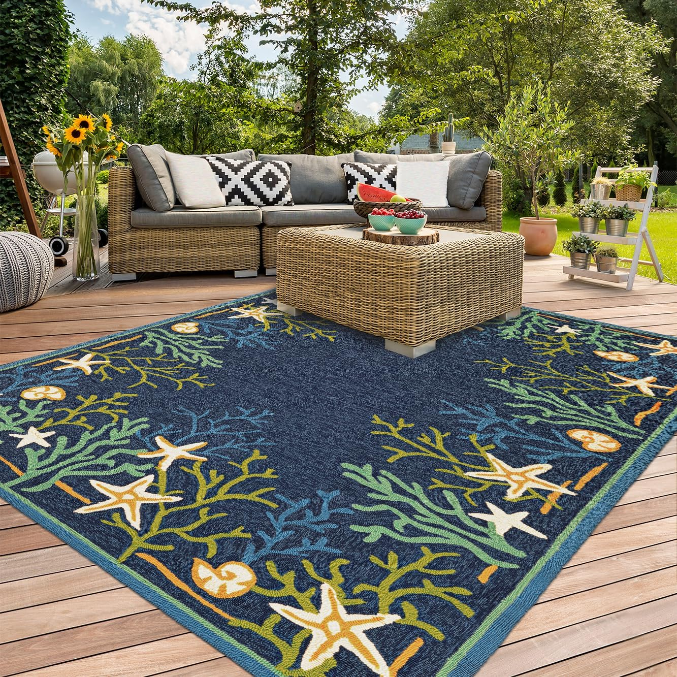 Couristan Outdoor Escape Sea Water Indoor / Outdoor Area Rug, Ocean Blue-Aqua, 3'6" x 5'6"