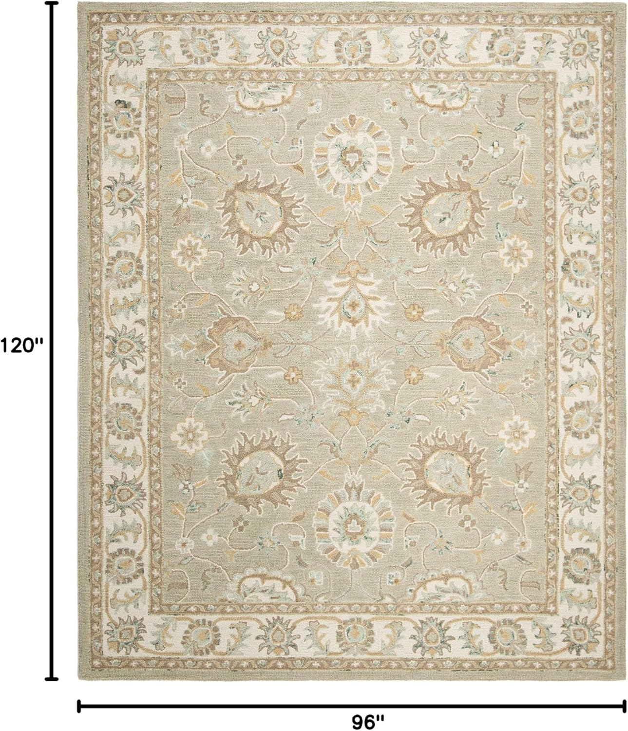 SAFAVIEH Blossom Fletcher Floral Bordered Wool Area Rug, Sage/Ivory, 8' x 10'
