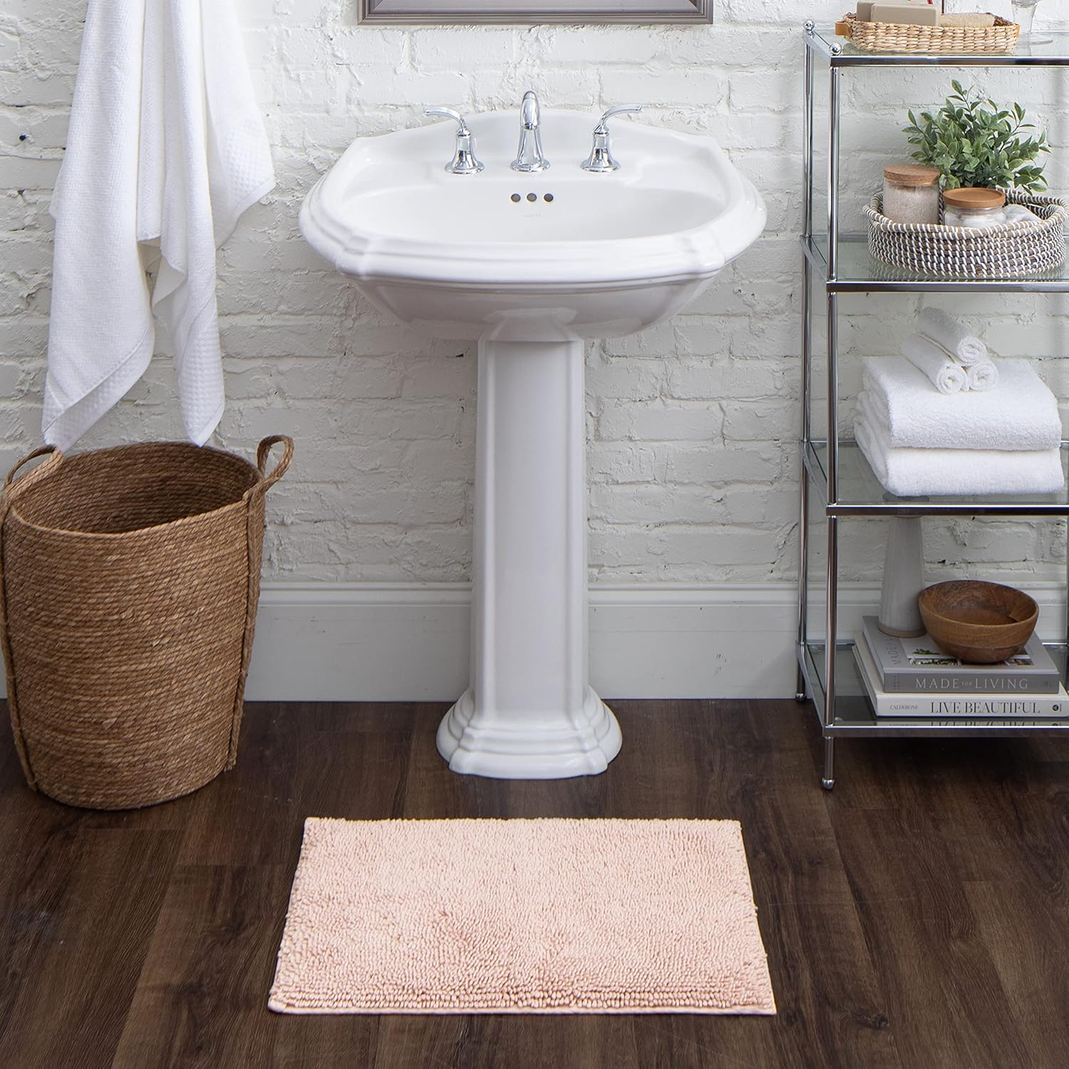 Blush Cotton High-Pile 24" x 60" Bath Rug