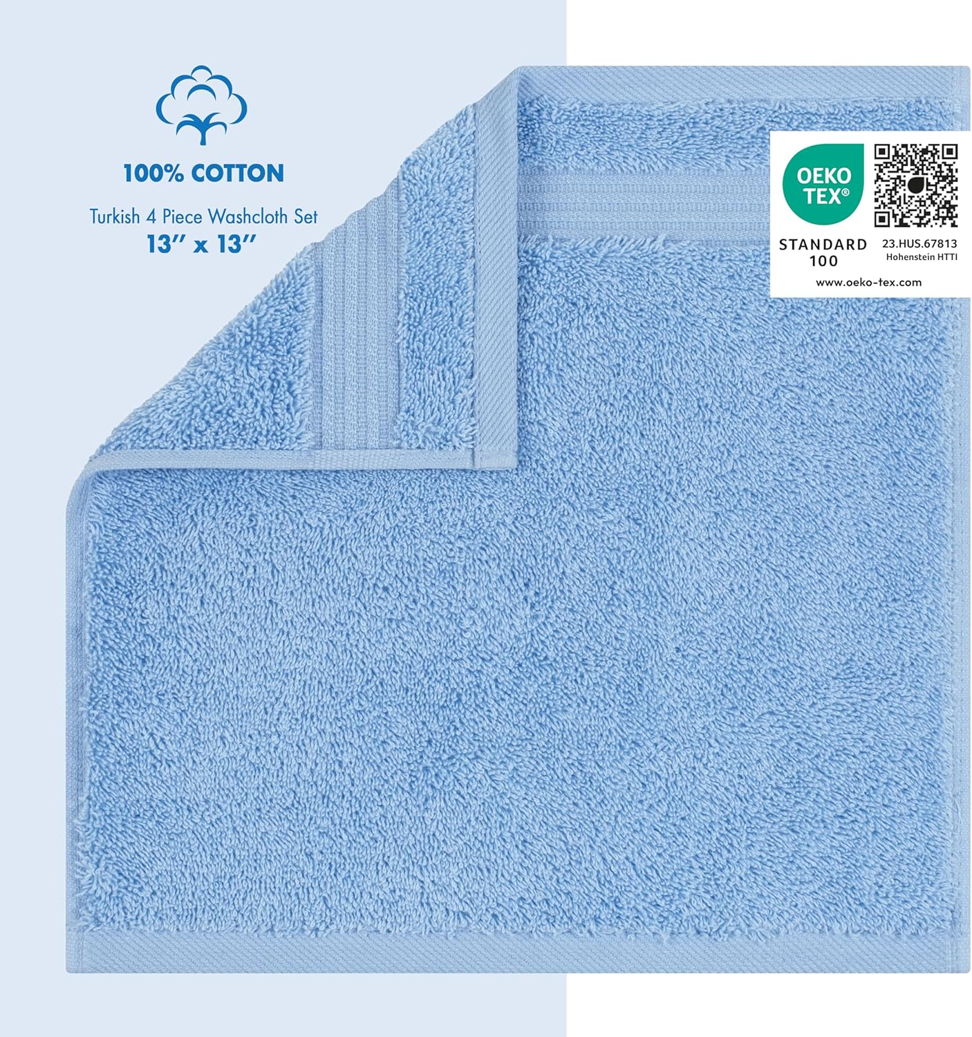Quick-Dry, Soft & High Absorbent Washcloths Towels 13"x13" Cotton Turkish Bath Towel Set of 4 | Daily Use 100% Cotton Towels for Bathroom, Gym & More | Bathroom Towels Set (4 Pcs, Blue)