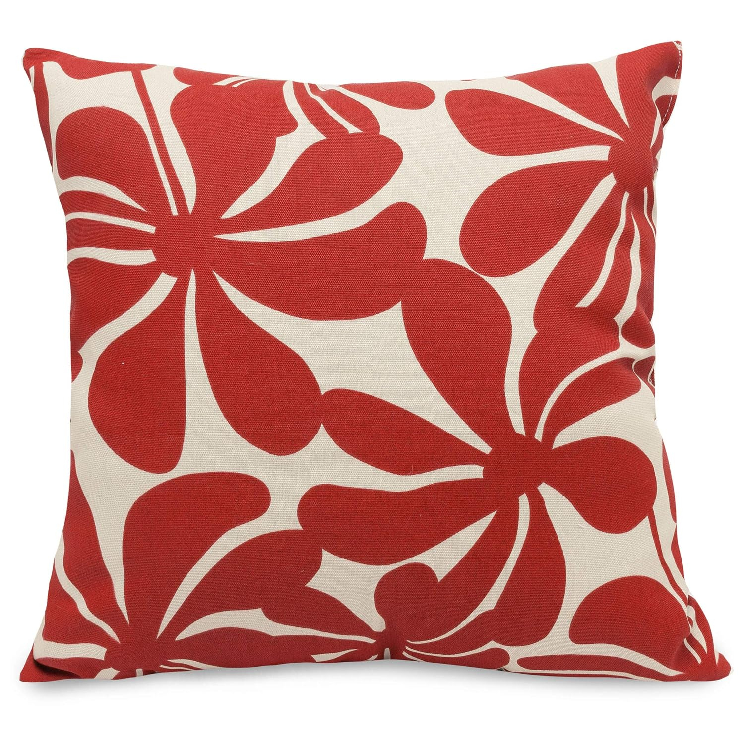 Red and White Floral Polyester Square Pillow 20"